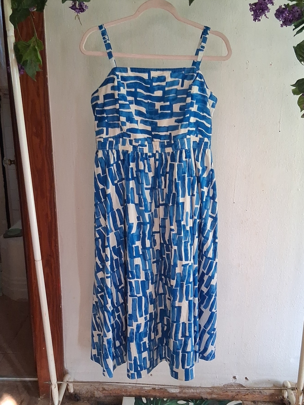 Nine West Blue and White Geometric Sun dress